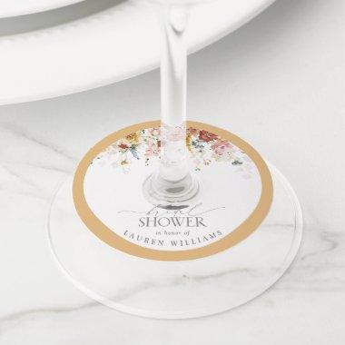 Elegant Yellow Wildflower Watercolor  Wine Glass Tag