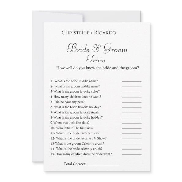 Elegnat bride & groom trivia  game announcement