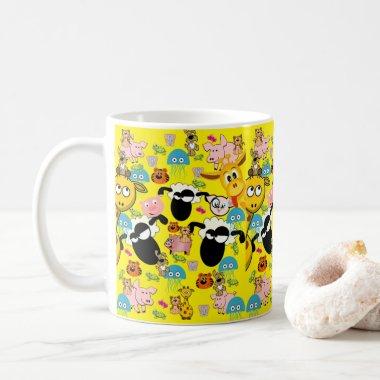 Elephant, Giraffe, Pigs, Dogs Yellow Mug