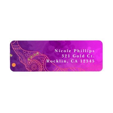 Elephant Purple Pink Orange & Gold Invitations Label