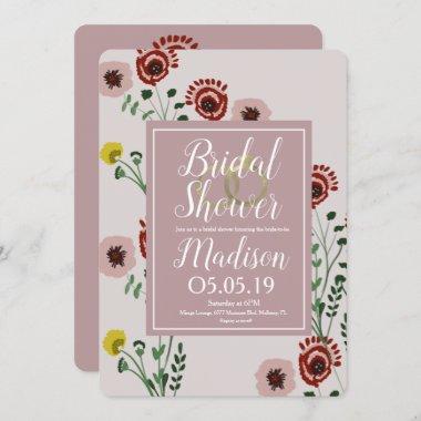 Embroided Floral Bridal Shower Vintage Foil Rings Invitations