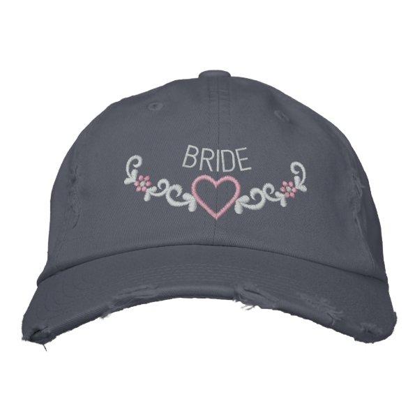 EMBROIDERED BRIDE & HEART CREST EMBROIDERED BASEBALL CAP