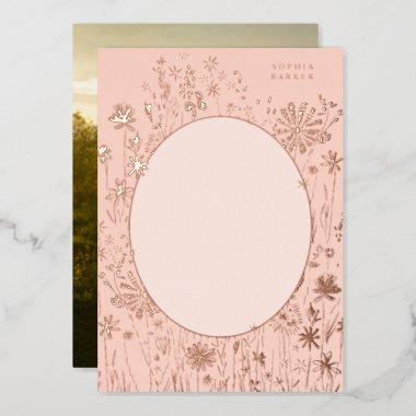Embroidered Floral Blank Blush Gold Foil Invitations