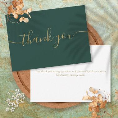 Emerald And Gold Simple Modern Elegant Script Thank You Invitations