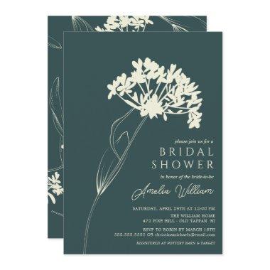 Emerald & Cream Modern Floral Bridal Shower Invitations