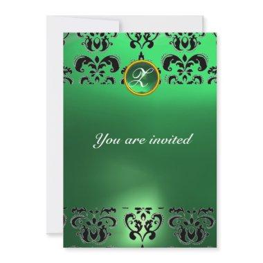 EMERALD DAMASK GEM STONE MONOGRAM green black