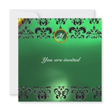 EMERALD DAMASK GEM STONE MONOGRAM green