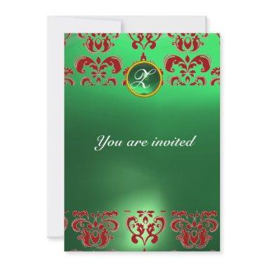 EMERALD DAMASK GEM STONE MONOGRAM green red