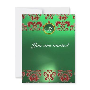 EMERALD DAMASK GEM STONE MONOGRAM green red