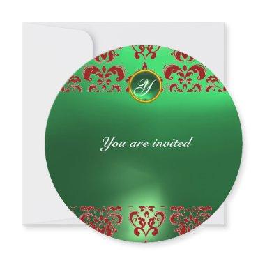 EMERALD DAMASK GEM STONE MONOGRAM green red
