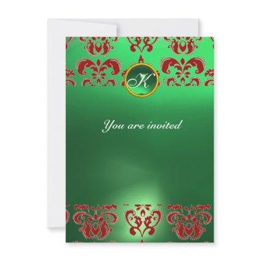 EMERALD DAMASK GEM STONE MONOGRAM green red