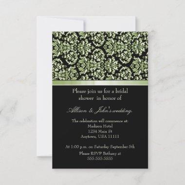 Emerald Damask Ribbon Bridal Shower Invitations