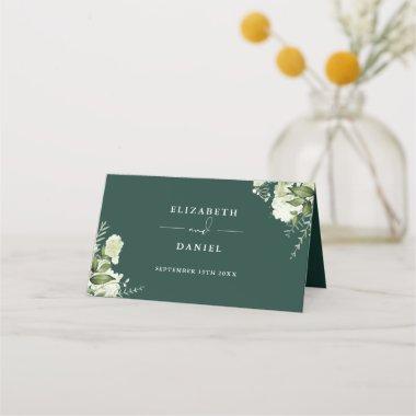 Emerald Floral Greenery Wedding Folded Place Invitations