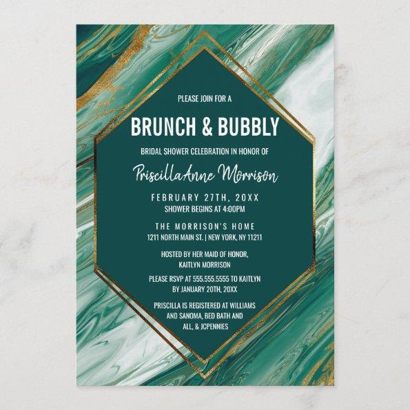 Emerald Gold Abstract Agate Marble Brunch Bubbly Invitations