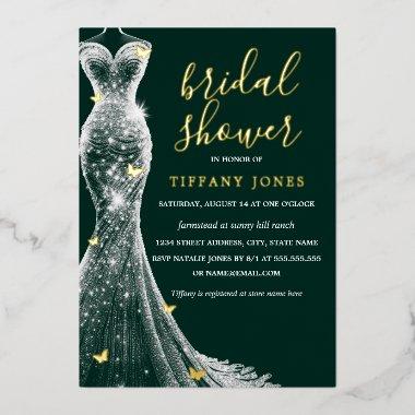 Emerald Gold Butterfly Dress  Foil