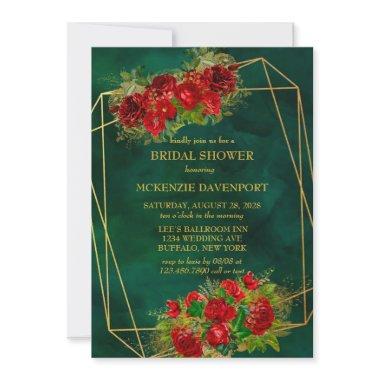 Emerald Gold Geometric Red Rose