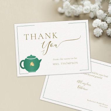 Emerald Gold Tea Elegant Bridal Shower Thank You Note Invitations