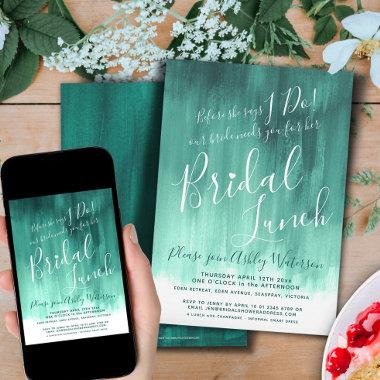 Emerald green abstract art bridal lunch Invitations