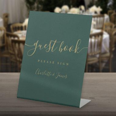 Emerald Green And Gold Script Guest Book Pedestal Sign