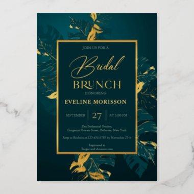 Emerald green and real gold foil bridal brunch foil Invitations