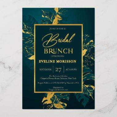 Emerald green and real gold foil bridal brunch foil Invitations