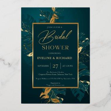 Emerald green and real gold foil bridal shower foil Invitations