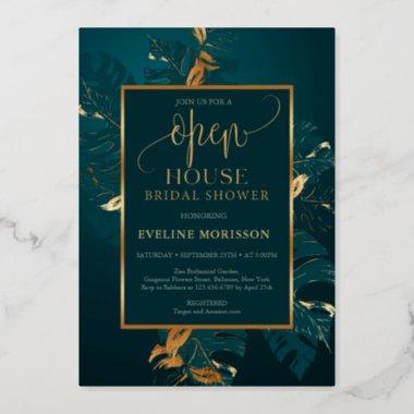 Emerald green and real gold foil open house foil Invitations