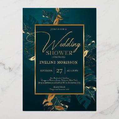 Emerald green and real gold foil wedding shower foil Invitations