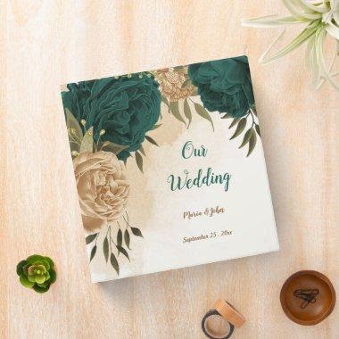 Emerald green beige gold botanical photo album 3 ring binder