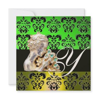 EMERALD GREEN ,BLACK, WHITE DAMASK JEWEL MONOGRAM