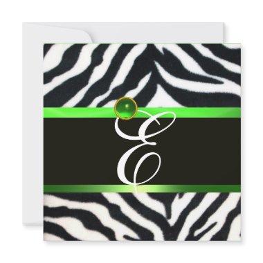 EMERALD GREEN BLACK WHITE ZEBRA FUR MONOGRAM Invitations