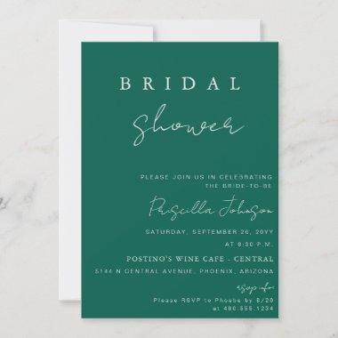Emerald Green Calligraphy Script Bridal Shower Invitations