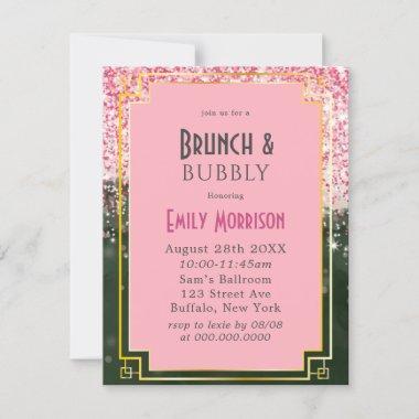 Emerald Green Canyon Rose Art Deco Brunch & Bubbly Invitations