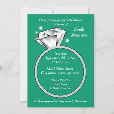 Emerald green Diamond ring Bridal Shower Invitatio Invitations