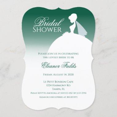 Emerald Green Dress Silhouette Bridal Shower Invitations