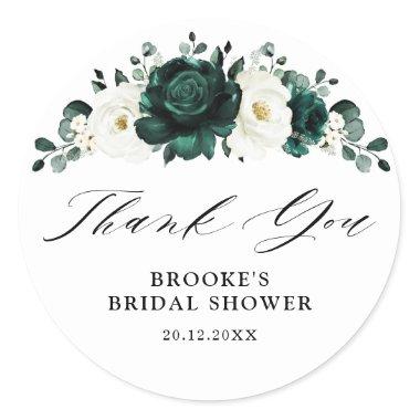 Emerald Green Eucalyptus Bridal Shower Thank you Classic Round Sticker