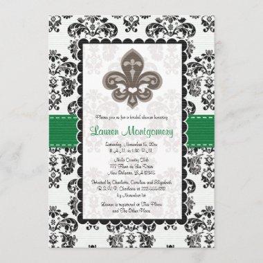 Emerald Green Fleur de Lis Bridal Shower Invitations