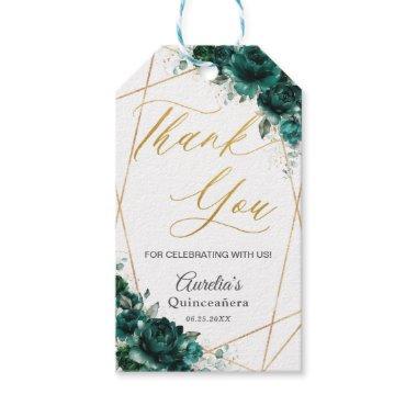 Emerald Green Floral Gold Favor Thank You  Gift Tags