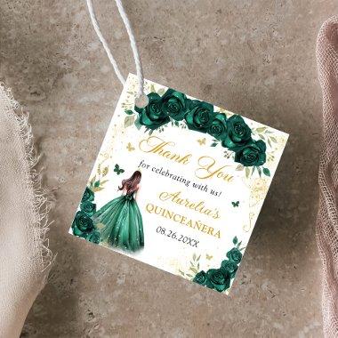 Emerald Green Floral Quinceañera Princess Favor Tags
