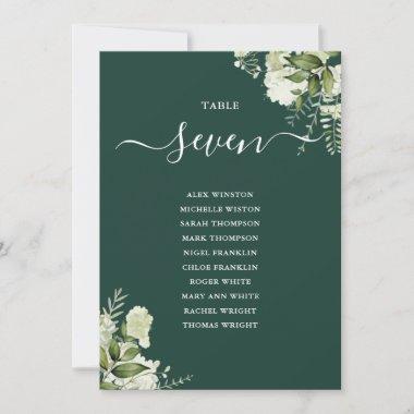 Emerald Green Floral Seating Plan Table Number