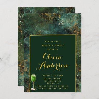 Emerald Green & Gold Fleck Brunch and Bubbly Invitations