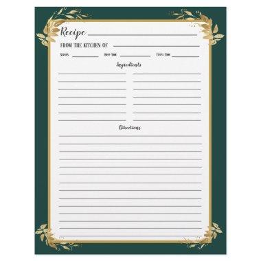 Emerald Green Gold Foliage Recipe Binder Page