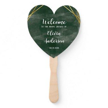 Emerald Green Gold Geometric Bridal Shower Welcome Hand Fan