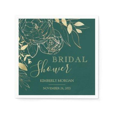 Emerald Green & Gold Modern Floral Bridal Shower N Napkins