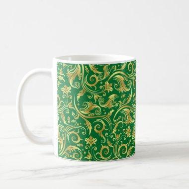 Emerald Green Golden Scrollwork Coffee Mug