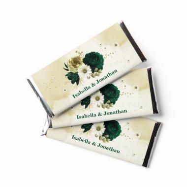 Emerald green ivory gold flowers hershey bar favors