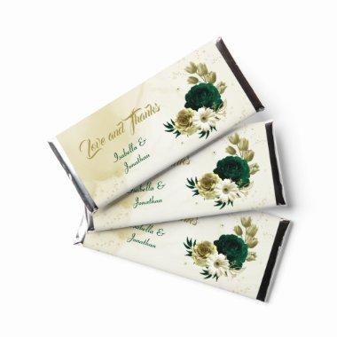 Emerald green ivory gold flowers hershey bar favors