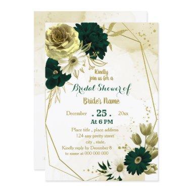 Emerald green ivory gold geometric bridal shower Invitations