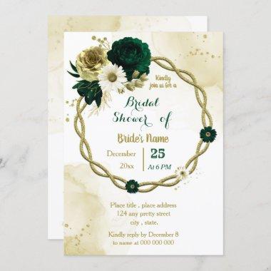 Emerald green ivory gold wreath bridal shower Invitations