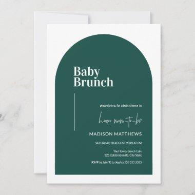 Emerald Green Minimal Arch Baby Brunch Baby Shower Invitations